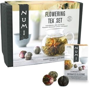 Bnib numi flowering glass teapot set with tea